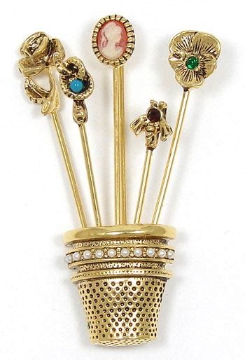 Vintage Stick Pins In A Thimble Brooch