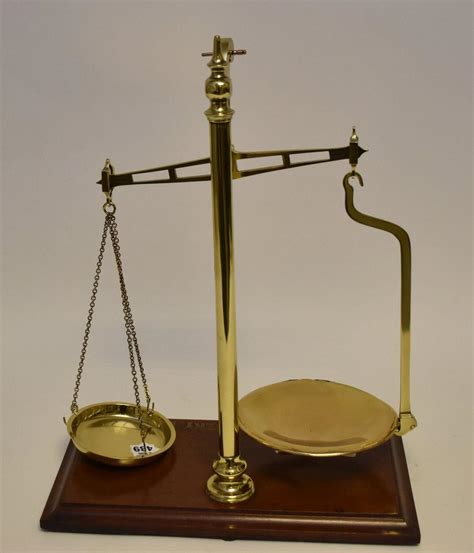 Sold Price Antique Brass Balance Scale W And Tavery Ld 18 X 14 Inches