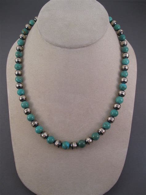 NE3731 Sterling Silver And Turquoise Bead Necklace 160 Two Grey Hills