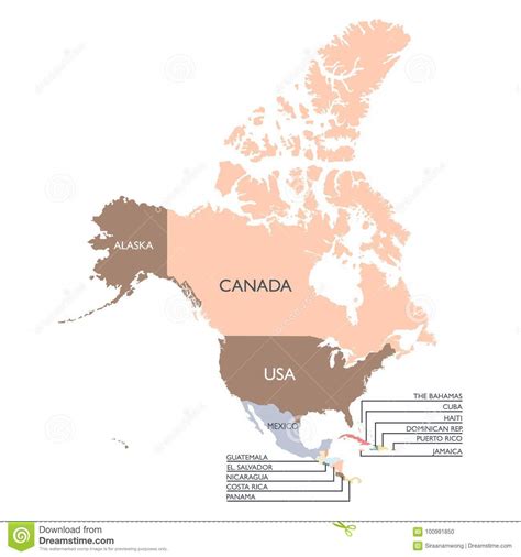 Map Of North America Continent Stock Vector Illustration Of North