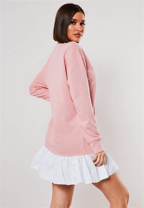 Pink Frill Hem Mini Sweater Dress Missguided