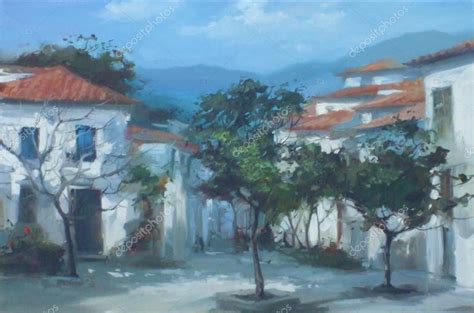 Greek Village Handmade Painting — Stock Photo © Romanben 105859442