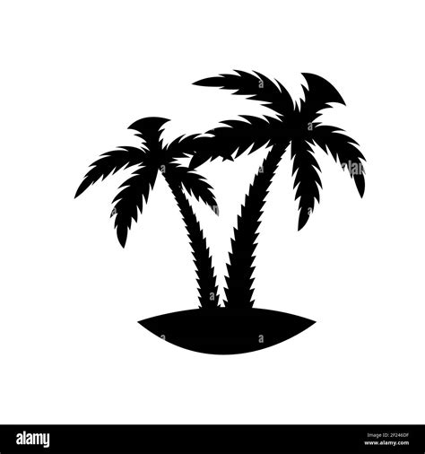 Silhouette Of Palm Trees On The Island Vector Illustration Isolated On