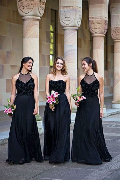 don t miss these 22 black bridesmaid dresses for your fall and winter wedding black