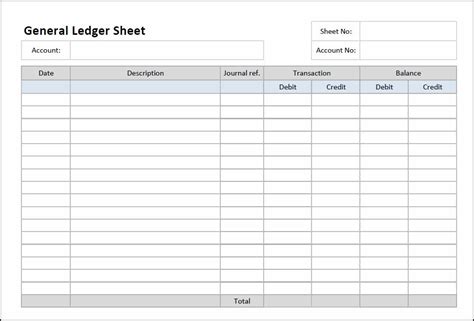 General Ledger Sheet Template Double Entry Bookkeeping