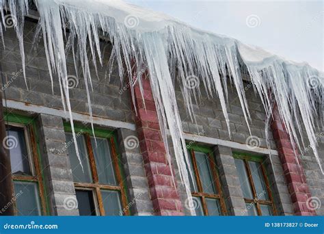 Big Icicles Hanging On Roof Stock Image Image Of Outdoor Frost