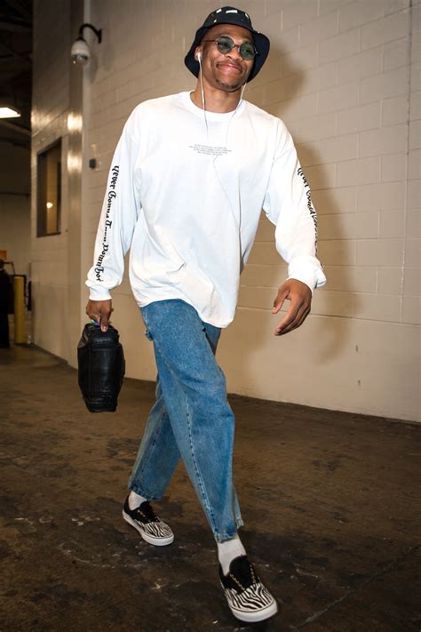 While russell westbrook knows how to make an entrance on a red carpet, it's his pregame fits that are really designed to get noticed. The Russell Westbrook Look Book Photos | GQ