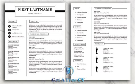 single page two pages version and matching cover letter cv resume templates get a free cv