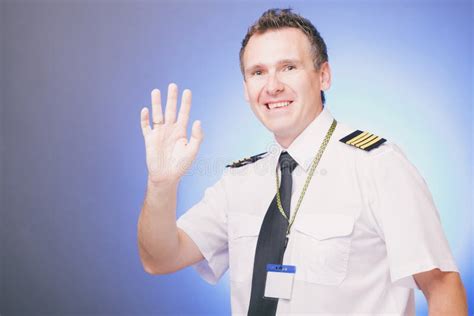 Smiling Pilot Waving His Hand Stock Image Image Of Male Aircraft