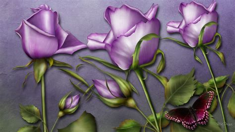 Purple Roses And Butterfly Wallpapers And Images
