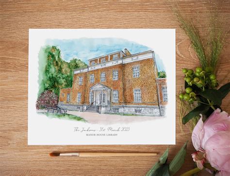 Manor House Library Wedding Venue Print — A Little Brush