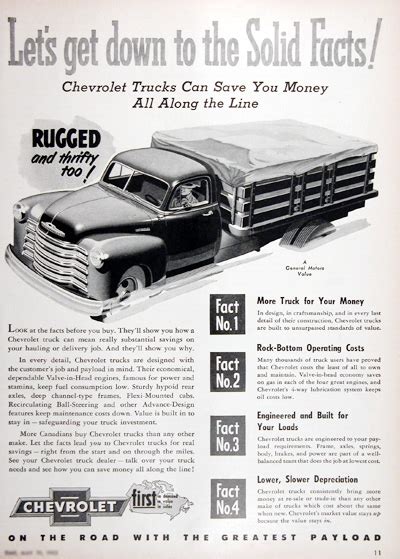 1952 Chevrolet Trucks Vintage Print Ad
