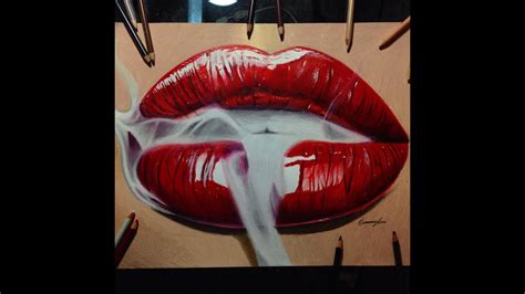 Realistic Smoking Red Lips Drawing Timelapse Youtube