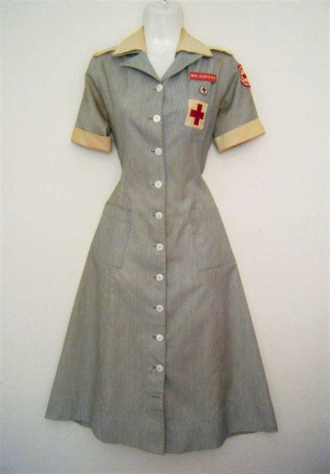 Early 1940s Wwii Nurse Uniform With Name Badge American Red Cross Gray