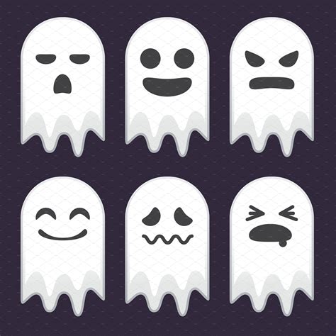 Collection Of Cute Ghost Expressions Decorative Illustrations