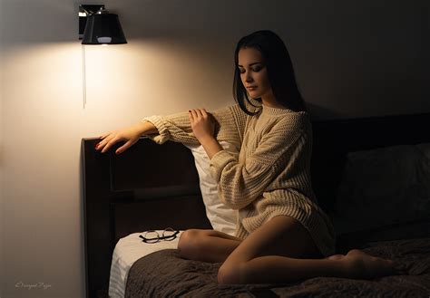 Wallpaper Model Brunette Glasses Portrait In Bed Sweater Sitting Closed Eyes Red Nails