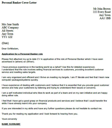 There are numerous positions you can apply for, opportunities to advance in your career, and employee benefits you can enjoy. Personal Banker Cover Letter Example - icover.org.uk