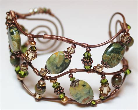 Handmade Jewelry Cuff Bracelet Beaded Wire Wrapped Antique