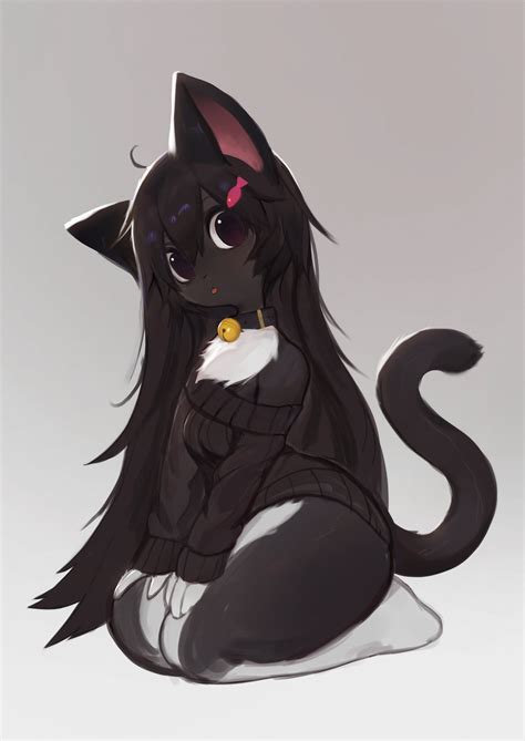 208923 Safe Artist Soda Uyu Oc Cat Feline Mammal Anthro Black Body Black Fur Blep