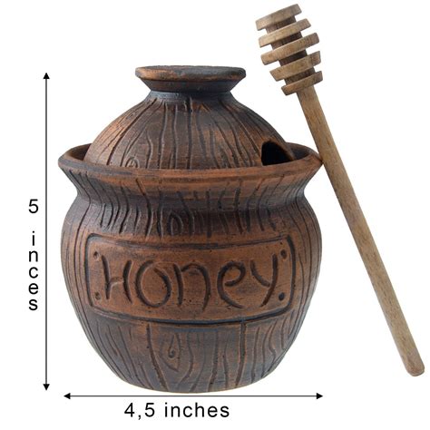 Ceramic Beehive Honey Pot And Wooden Dipper Miniceramic Beehive Honey Pot With Dipper