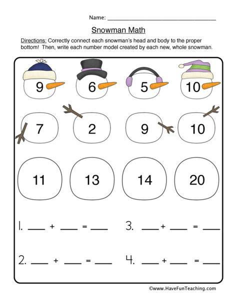 Snowman Math Worksheet Have Fun Teaching