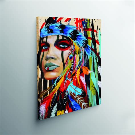Native American Woman Indian Wall Art Colorful Printed Etsy