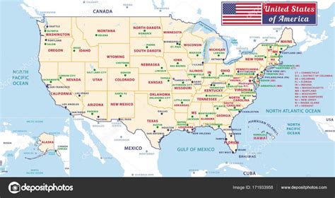 Kaart Van Amerika Met Steden De Kaart Van De Verenigde Staten Van Amerika Vector