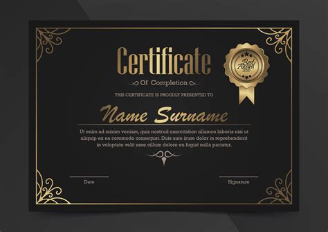 Black And Gold Certificate With Badge An Premium Vect