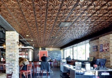 Commercially, the tin tiles are being used in suspended ceilings, as well as, being installed the original way tin tile ceilings were installed throughout the 20th century with hammer and nails. tin ceiling tiles - Google Search in 2020 | Painted brick ...
