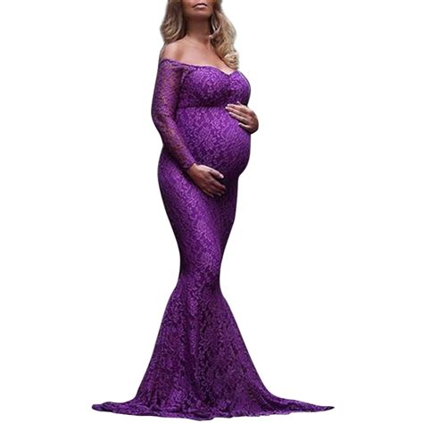 2018 Pregnant Women Solid Lace Maternity Dress Long Sleeve Maxi Long Mermaid Gown Photography