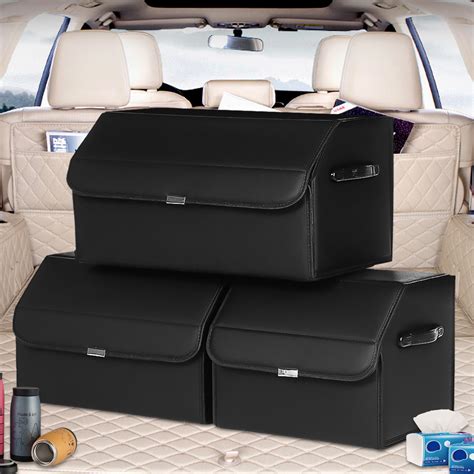 Collapsible Car Trunk Leather Storage Organizer With Lid Large Multipurpose Car Storage Box Bin