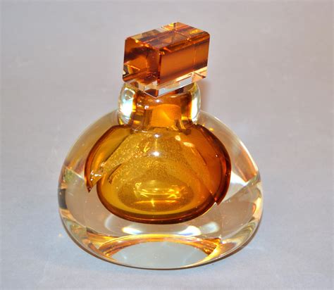 Vintage Clear And Amber Controlled Bubbles Murano Art Glass Perfume