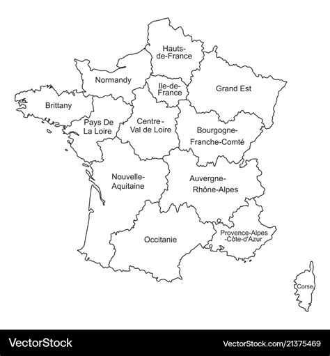 Black Outlines Map France With Names On White Vector Image