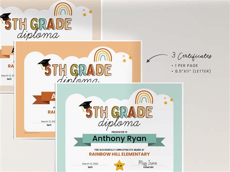 Editable 5th Grade Diploma Printable School Diploma Etsy
