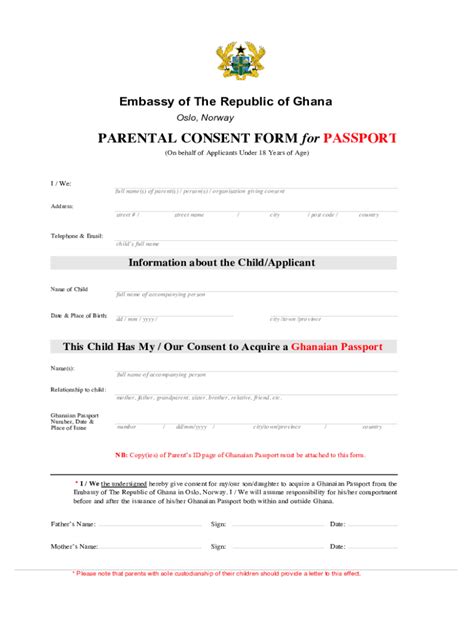 Parental Consent Form For Ghanaian Passport Embassy Of The Republic