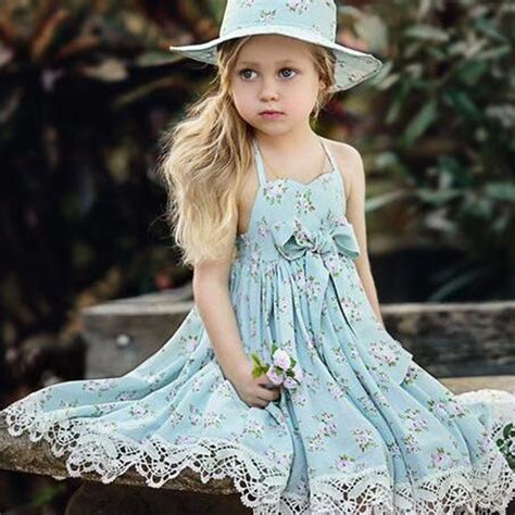Puseky Baby Girls Dress 2017 Summer Beach Style Floral Print Party