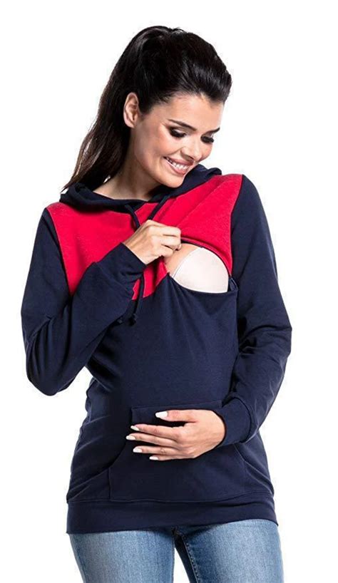 breastfeeding clothes nursing tops long sleeves maternity t shirts hooded pregnancy patchwork