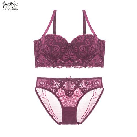 Jyf Luxury Sexy Underwear Set Five Row Lace Bra Set China Red Embroidery Lace Full Cup Gather