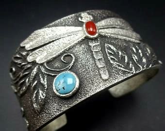 REBECCA BEGAY Tufa Cast Sterling Silver TURQUOISE Floral Band Ring Size
