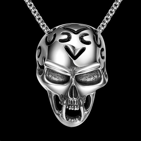 Stainless Steel Skull Pendant Necklace For Mens Hollow Skeleton Punk Rock Jewelry Classic Gothic