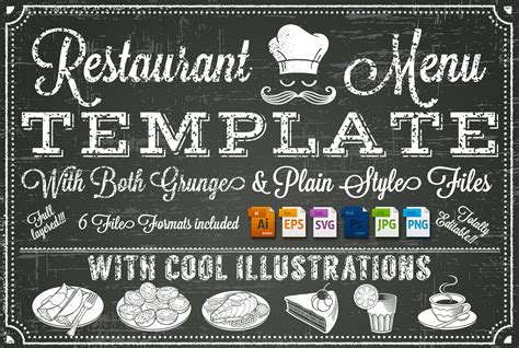 Vector Chalkboard Menu Template Food Illustrations ~ Creative Market