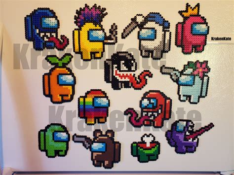 Among Us Imposter Crewmate Perler Bead Magnet Set Of 13 Etsy