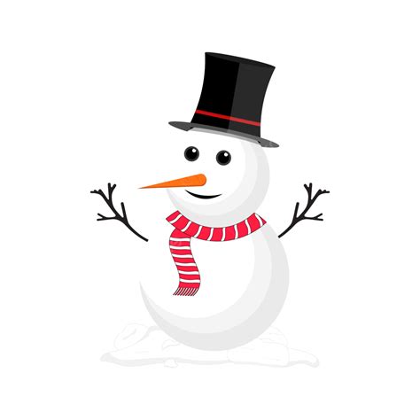 Christmas Snowman With Tree Branch Carrot Nose And Magician Hat Png