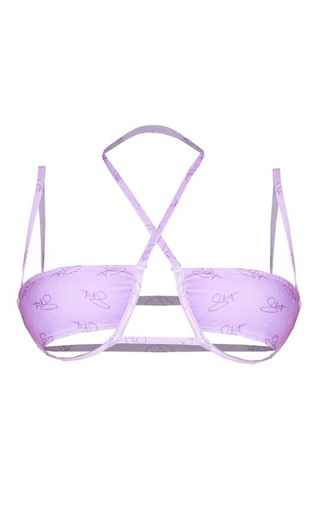 Shape Lilac Branded Towelling Cut Out Bikini Top Prettylittlething Aus