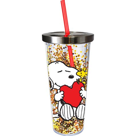 Peanuts Snoopy 20 Oz Glitter Travel Cup With Straw