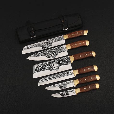 J2 Steel Professional Chef Knife Set 6 Piece Black Forge Knives