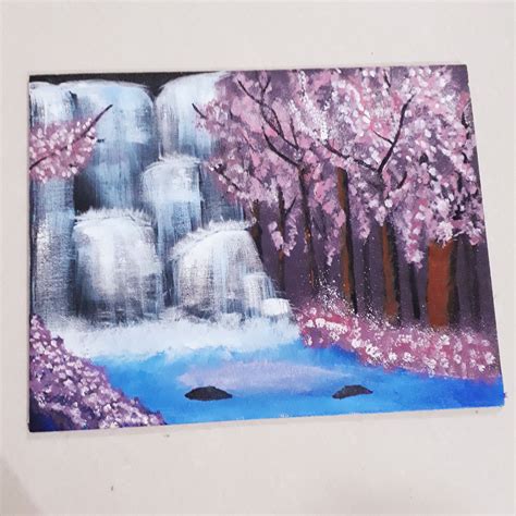Cherry Blossom Waterfall Painting Etsy