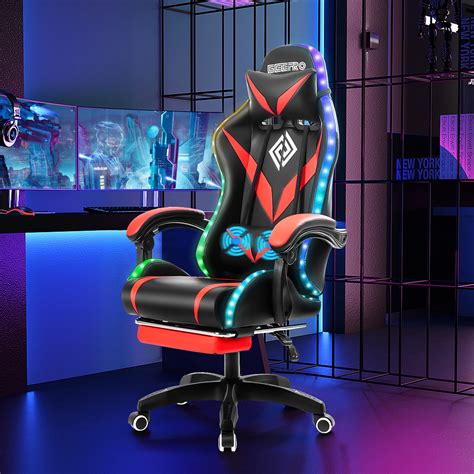 Buy Geepro Gaming Chair With Massage And Led Rgb Lights Ergonomic Computer Chair With Footrest