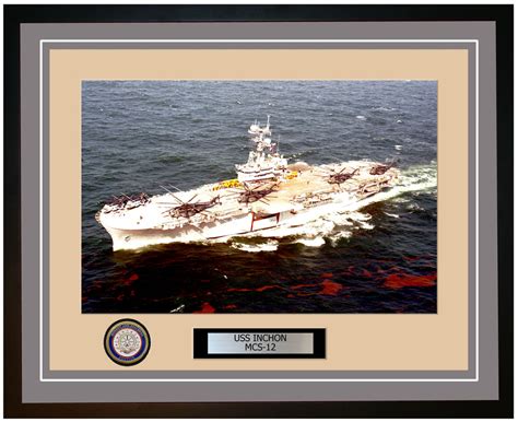 Uss Inchon Mcs 12 Framed Navy Ship Photo Burgundy Navy Emporium