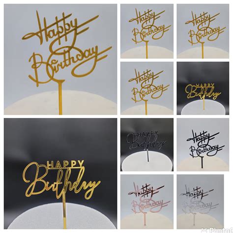 Packs Of Acrylic Happy Birthday Cake Toppers In Gold Etsy Australia
